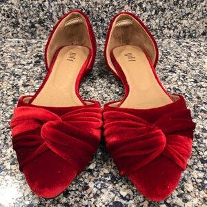 J.Jill Red Velvet Knot Pointed Toe Flat Size 6